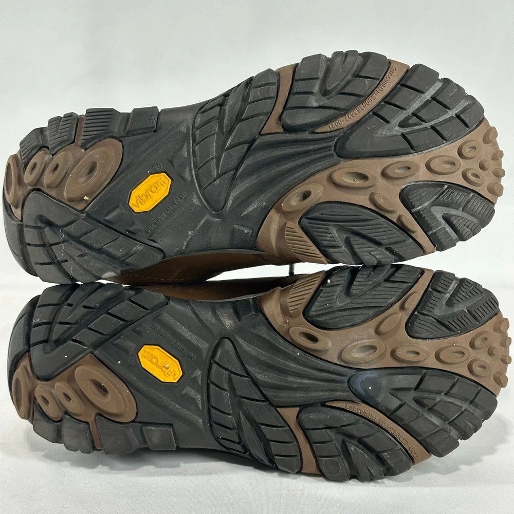 #177 Merrell Shoes Mens Size 8 Brown Leather Trail Hiking Vibram Sneakers J91827